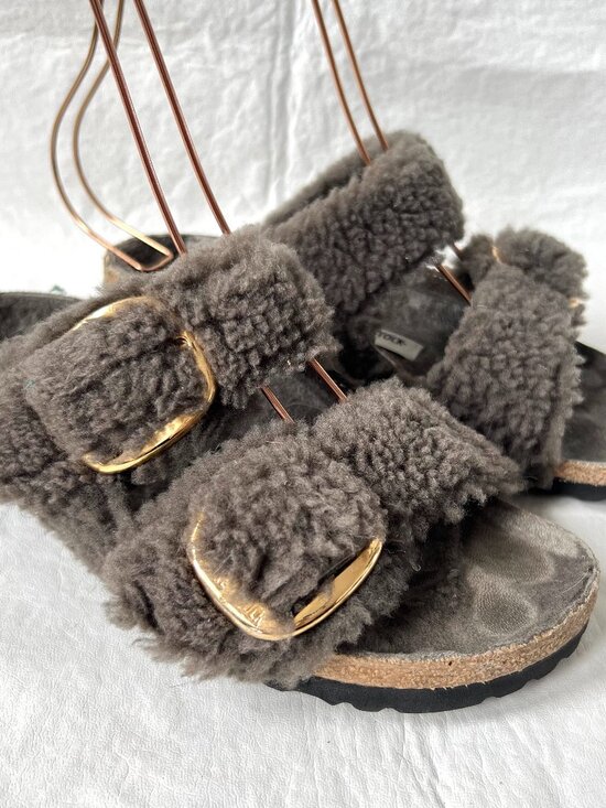 Birkenstock Shoes - Birkenstock sandals Arizona Big Buckle Shearling teddy gray EU 37 6 6.5 slides